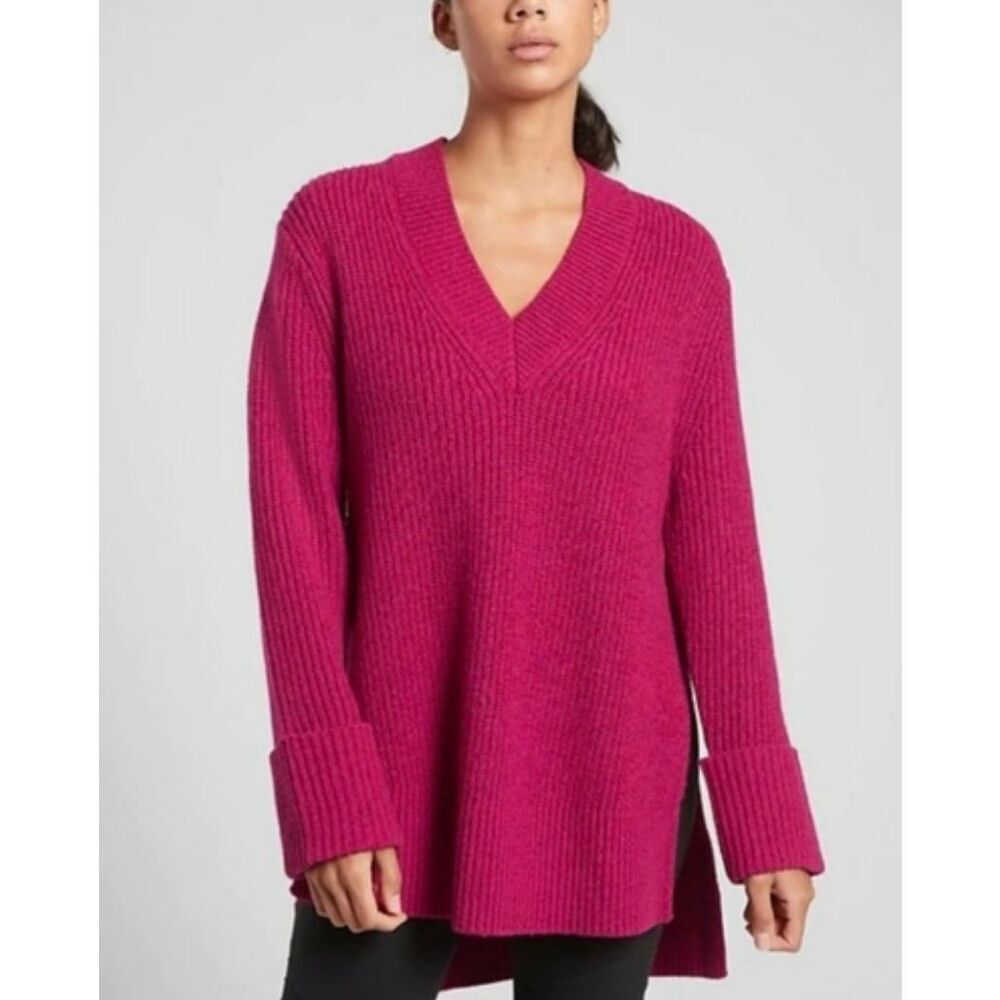 Athleta Shasta ribbed wool blend vneck oversized sweater Large